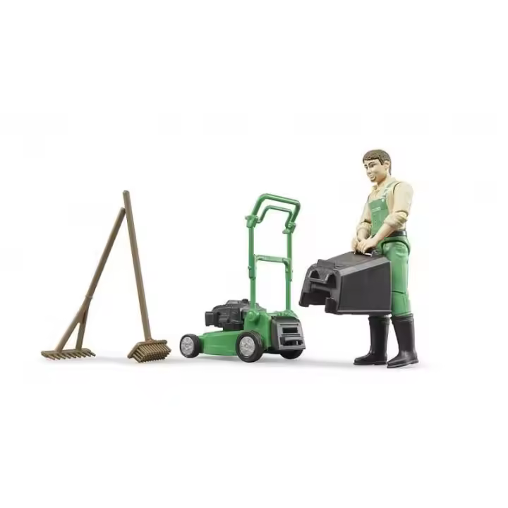 Bruder Jardinero Bworld con Cortadora de Césped y Herramientas de Jardín - Juego Realista para Niños - 1