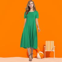 Vestido De Manga Corta Para Mujer Verano 2024 Estilo Casual Color Sólido Cuello Redondo Ajuste Flared Longitud Del Vestido Suelto - details 1