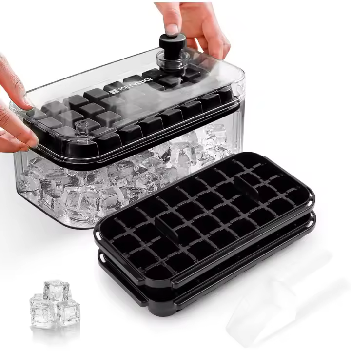 Cubiteras Para Hielo, Moldes Hielo,Bandeja Hhielo,Cubitera de Grado Alimenticio, Liberación de Todos Los Cubitos de Hielo en un Segundo, Molde Hielo Reutilizable Para 64 Ice Cube Tray(negro) - 1