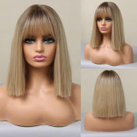Pelucas Sintéticas De Ombre Marrón Rubia Para Mujeres Con Franja Raíces Oscaras Cabello Gris Natural Resistente Al Calor Peluca Bob Corta Para Cosplay De Diversas Ocasiones - details 11