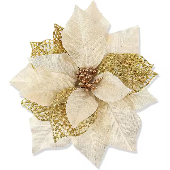 1/5Pcs Ornamentos De Navidad Dorados Con Flores Artificiales 20cm Decoración Para El Hogar Y Árbol De Navidad 2024 - 1