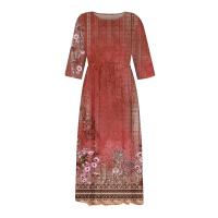 Vestido Bohemio De Verano Para Mujer Estampado Floral Casual Manga Corta Botones Estilo Playa Midi Elegante Robe O-Neck - details 14