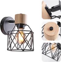 Lámpara de Parada Industrial Juego de 2 Luces de Parada, Diseño de Jaula de Metal y Madera, Decoración Ajustable, Color Negro - details 1