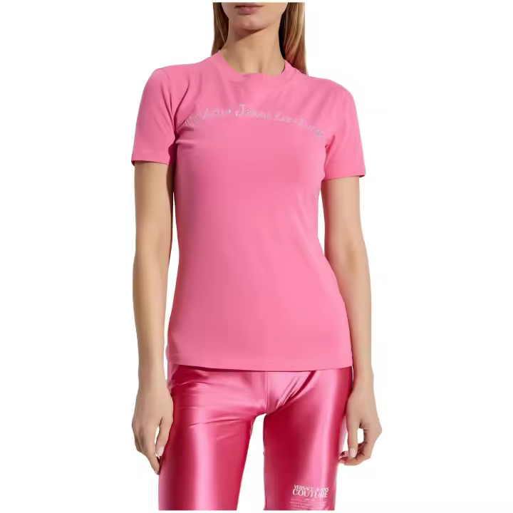 Camiseta VERSACE JEANS COUTURE con Logo de Strass en el Pecho Color Fucsia - 1