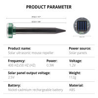 Repelente De Rata Solar Ultrasonido Para Jardín Y Campo Luz De Exterior Con Repelente De Plagas Instalación Auto-Contenida ABS 5W 3V Vida Útil 30000 - details 3