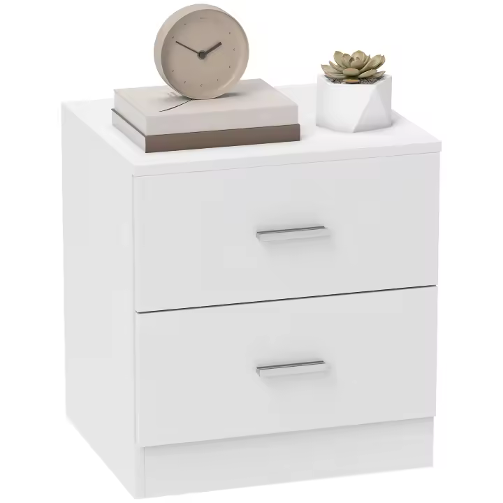 HOMCOM Mesita de Noche Moderna, Mesilla de Noche Dormitorio con 2 Cajones, Mesita Auxiliar para Salón, Dormitorio, Vestuario, 45x39,5x49 cm, Blanco - 1