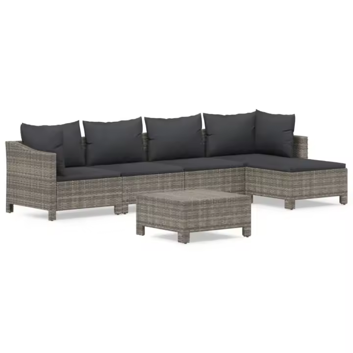 vidaXL Set de muebles de jardín 6 pzas y cojines ratán sintético gris - 1