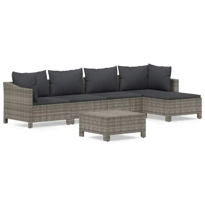 vidaXL Set de muebles de jardín 6 pzas y cojines ratán sintético gris - 1