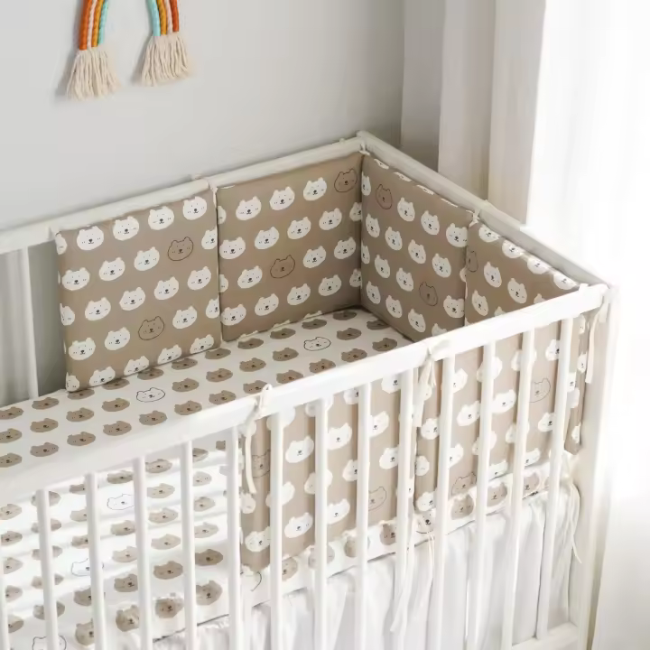 LALA - Ropa de Cama para Cuna de Bebé, ropa de Cama para nuevo nacido, Valla anticolisión para Bebé, Algodón Puro, Cabeza de Oso, 30x30x6, Pieza Entera Lavada. - 1
