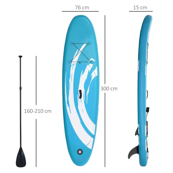 Outsunny Tabla de Paddle Surf Hinchable 300x76x15 cm Tabla de Stand Up Paddling Inflable con Remo Ajustable Aletas Cubierta Antideslizante Bomba y Bolsa de Transporte Azul - 1