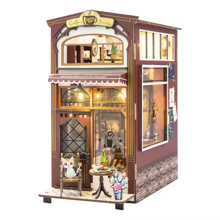 DAM. Cafetería. Book Nook realista con gran detalle, cubierta y luces led. 22x13x25cm. - 1