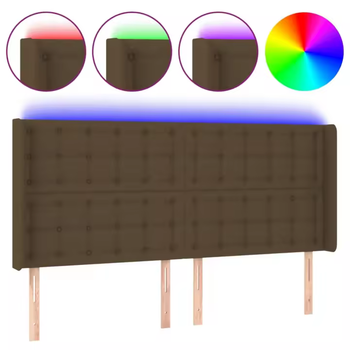 vidaXL Cabecero con LED de tela marrón oscuro 163x16x118/128 cm - 1