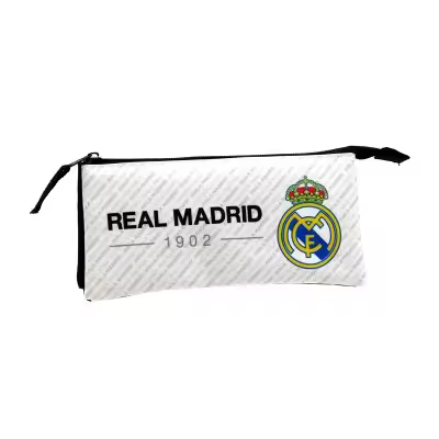 Estuche Triple Real Madrid, Portatodo Triple Real Madrid, Licencia Oficial, Color Blanco,10 x 2 cm, Cyp Brands - Kiglam - 1