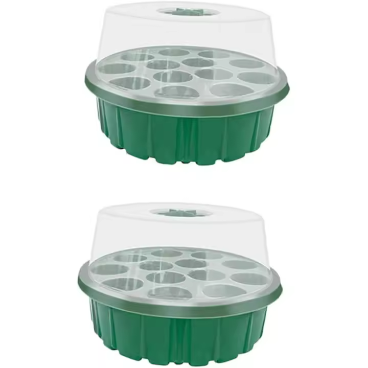 2 bandejas redondas de plástico para plántulas de jardín con 13 agujeros, bandeja para germinación de plantas, bandeja verde para plantas. - 1