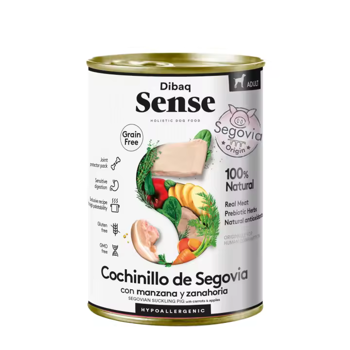 Dibaq Sense Dog,  comida húmeda, cochinillo Segoviano, sin cereales, pack 3 uds x 380 gr - 1