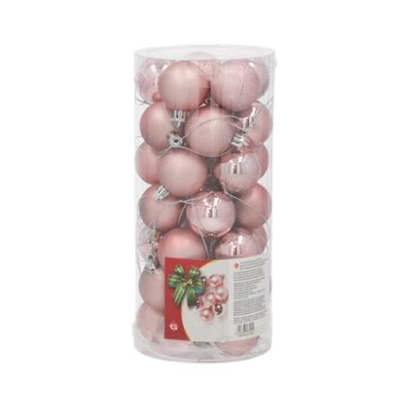 Gerimport Juego de 35 Bolas XMAS Rosa de 4 cm – Diferentes Acabados Brillantes y Mate para Decoración Festiva