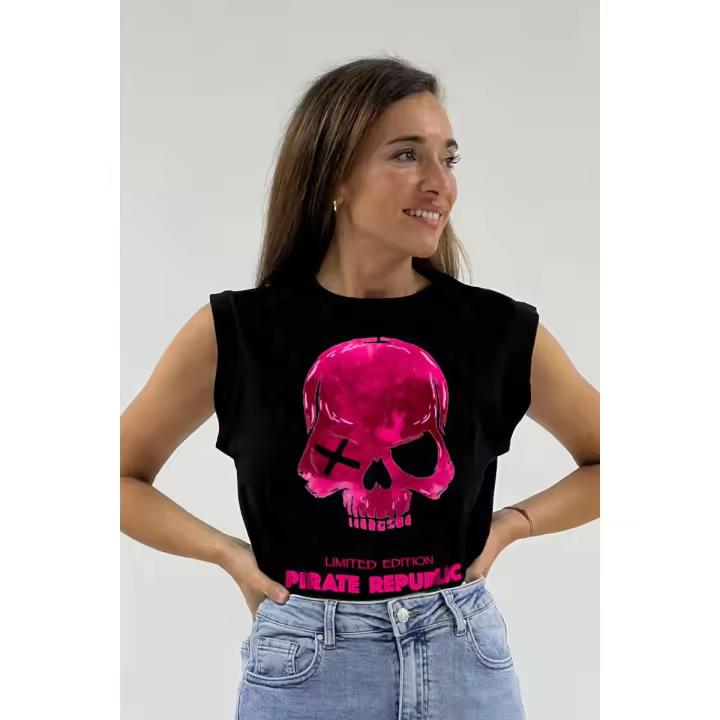 Camiseta mujer - Lasal- Republic negra  Camisetas y tops Cápsula 16 Lasal Lasal mujer Cápsula 16 Marcas Mujer Ropa - 1