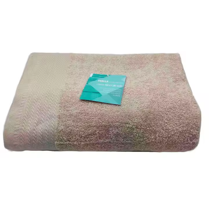 Rams - Toalla de baño realizada 100% algodón, de color beige, de 65x130 cm con bonito diseño en su lateral. Toalla de ducha, para el secado, con tacto suave, de gran tamaño. Toalla grande tipo ducha. - 1