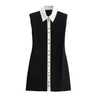 TRAFZA Vestido Mini Para Mujer Sin Mangas Estilo Casual Con Botones Y Patchwork Aline Slim Para Oficina Y Commutación - details 6