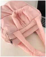 Bolso De Hombro Retro Para Mujer Con Cuadros Y Cierre De Cremallera Bolso De Mano Suave De Color Sólido Con Padded Tote Handbags Rosa - details 10