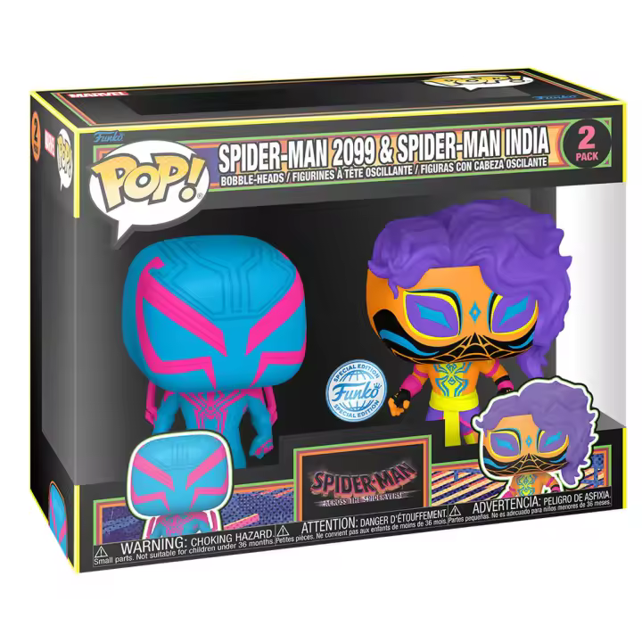 Blister 2 figuras POP Spider-Man - Spider-Man 2099 & Spider-Man India ExclusiveFigura  Coleccionable - Idea de Regalo- Mercancia Oficial - Juguetes para Niños y Adultos - Movies Fans - Muñeco para Coleccionistas y Exposición - 1