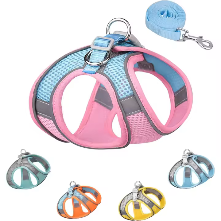 Arnés para Perros Pequeños y medianos, fácil de poner, Conjunto de arnés y Correa de Malla elegant para Gatitos y cachorros, L, Rosa - 1