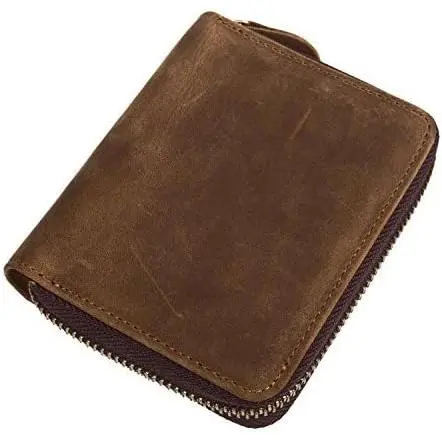 Hombre Cartera de Cuero Genuino Monedero Billetera Retro Vendimia Múltiples Ranurás, Marron - 1