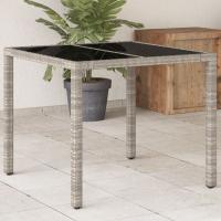 vidaXL Mesa de jardín superficie de vidrio ratán PE 90x90x75 cm en color Marrón/Gris/Gris claro y más | estructura resistente ideal para salón dormitorio o estudio - details 2