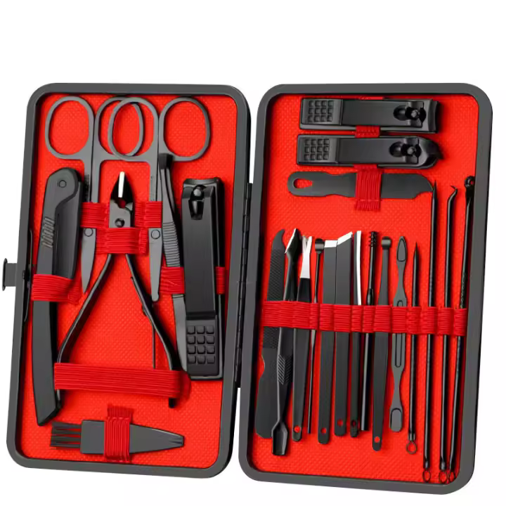 Kit De 24 Piezas De Tijeras Para Uñas En Negro Y Rojo Herramientas Profesionales De Pedicura Cuidado De Uñas Acero Inoxidable Ultra Afilado Y Resistente - 1