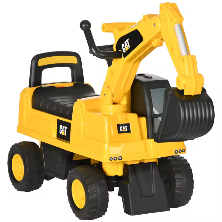 HOMCOM Excavadora con Licencia Caterpillar Excavadora Correpasillos para Niños de 1-3 Años con Asiento de Almacenamiento Pala Delantera y Bocina Carga 25 kg 85x27,5x47,5 cm Amarillo - 1