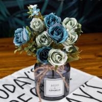 1 Bouquet De Flores Artificiales Azul Peonía Y Rosa Para Decoración De Bodas Y Salón De Estilo Otoño Material Seda - details 2