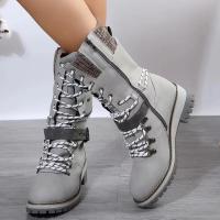 Botas De Media Caña Para Mujer Invierno 2024 Zapatos Casuales Con Cierre De Cremallera Tacón Cuadrado Plataforma Mediana Botas Exteriores Resistentes Al Agua - details 4