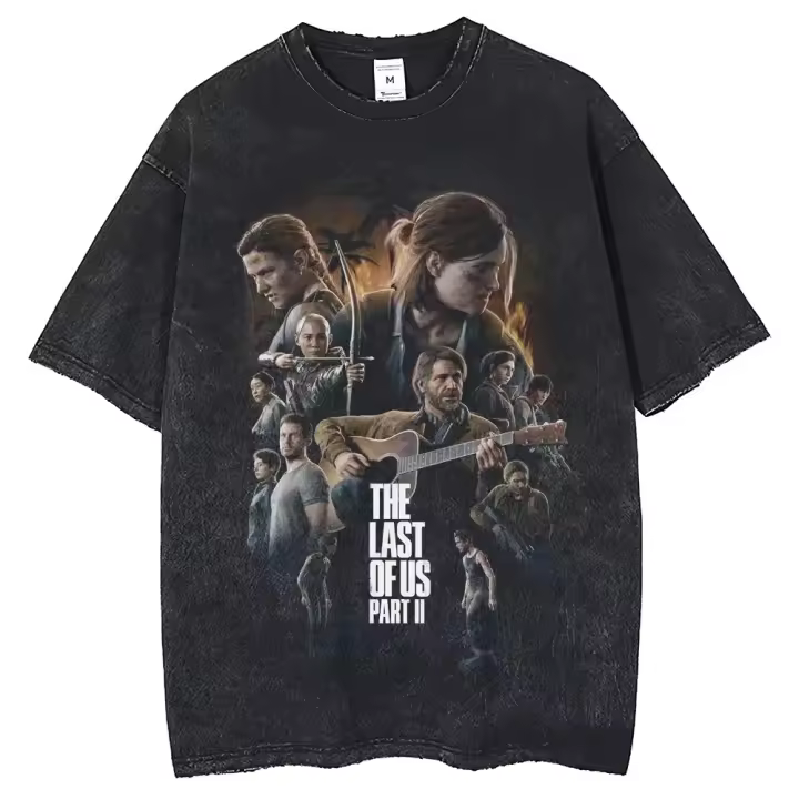 Camiseta De Algodón Harajuku Punk Para Hombre Con Patrón De the Last of Us Estampado Retro Cuello Redondo Manga Corta Lavada - 1