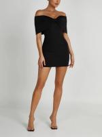 Vestido Casual De Mujer De Color Sólido Para Primavera Y Verano Cuello Abierto Mini Vestido Elegante Para Fiestas Y Ocasiones Forma Ajustada Y Flared - details 3