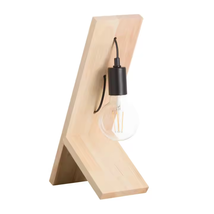 Lámpara de Mesa de Madera Vintage Rústica | O91 Modelo Rua | Lámpara de Madera Natural Estilo Nórdico | Lámpara Sobremesa de Salón, Oficina, Dormitorio... | 18,4x13x45cm - 1