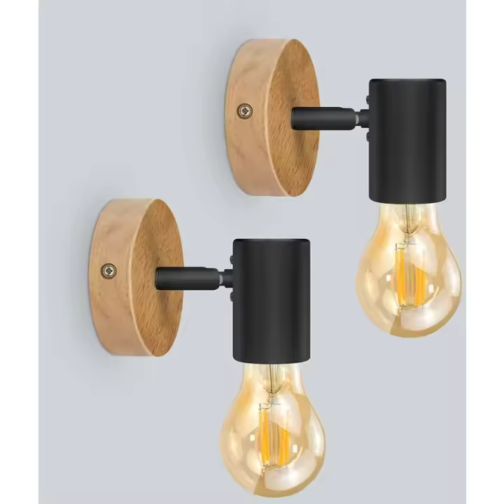 Lámpara de Pared Retro de Madera Maciza | Aplique Industrial Ajustable | Sin Bombilla - 1