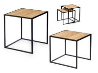 STARLEY-Set 2 mesas auxiliares madera,Mesa pequeña: 30x30x34cm + Mesa grande: 34 x 34 x 37 - details 1