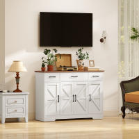 HOMCOM Aparador de Cocina Rústico, Armario de Cocina con 4 Estantes de Puerta, 3 Cajones, Estantes Ajustables, Puerta con Cierre Suave, Mueble de TV para 48-55 Pulgadas, 120x38x87 cm, Blanco y Nogal - details 3