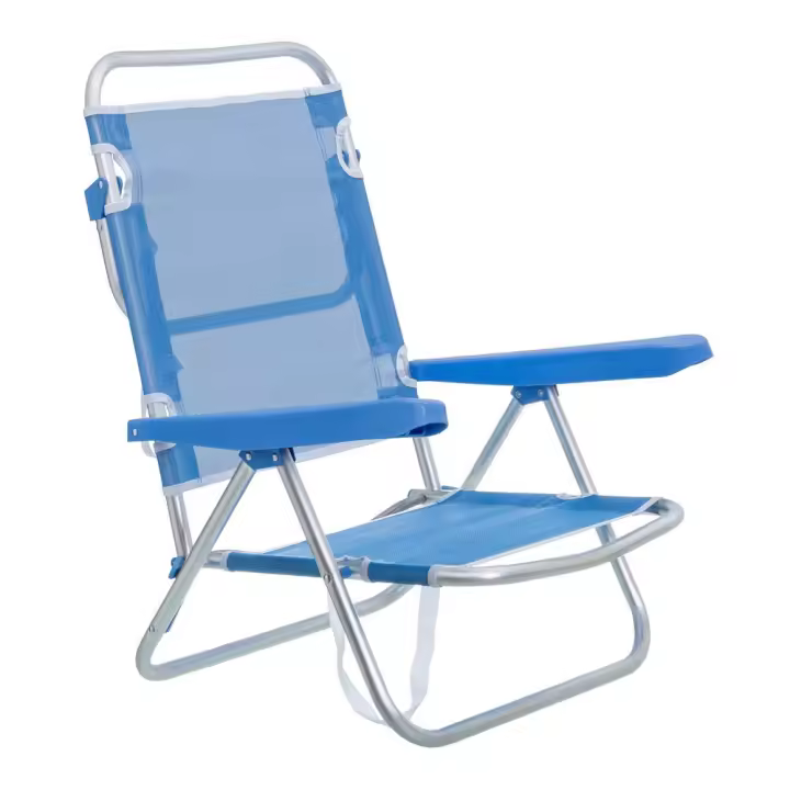 Lola Home Silla de playa baja reclinable 4 posiciones convertible en tumbona azul de aluminio y textileno de 61x47x80 cm - 1