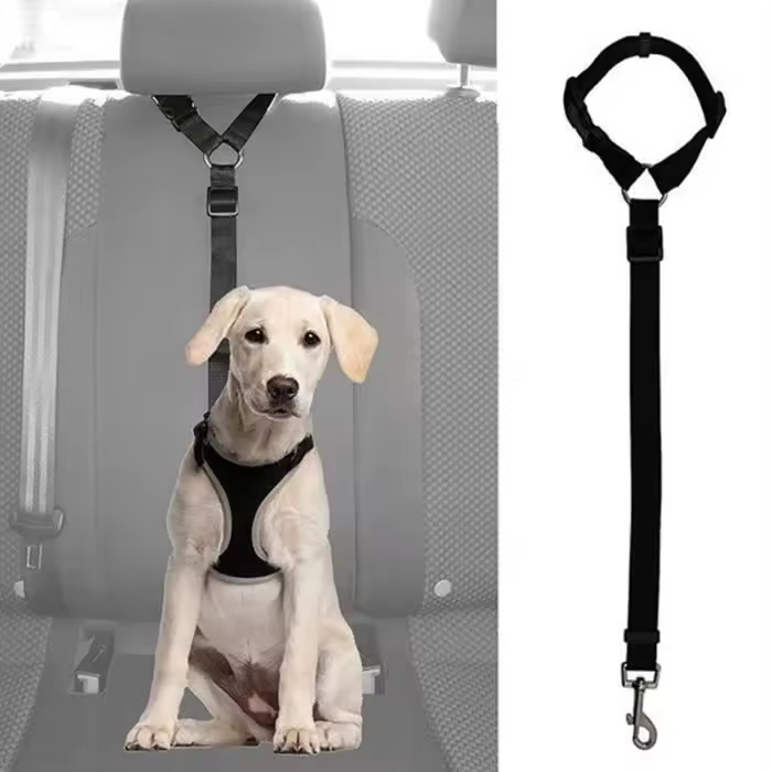 Cinturón de seuridad para mascotas - Arnés - Negro - Ajustable - Nailon - Para perros y Gatos - 1
