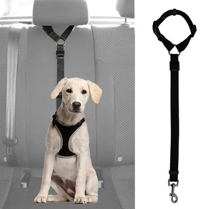 Cinturón de seguridad para mascotas - Arnés - Negro - Ajustable - Nailon - Para perros y gatos - 1