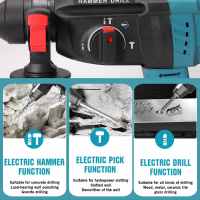 Nuevo Martillo Perforador Eléctrico Inalámbrico 18V 4 Funciones Martillo Perforador Recargable 27mm Taladro de Impacto Para Batería Makita 18V, - details 5