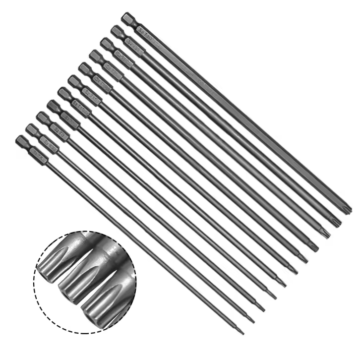 Juego De 11 Piezas De Llaves De Fijación Magnéticas Torx Para Taladro Eléctrico Con Agujero Y Empuñadura Hexagonal Herramientas Manuales De Aleación - 1
