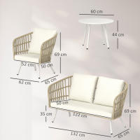 Outsunny Conjunto de Jardín Exterior de Ratán Sintético de 4 Piezas Muebles de Jardín Exterior con Sofá de 2 Plazas 2 Sillones 1 Mesa de Centro de Metal con Cojines Crema y Natural - details 2
