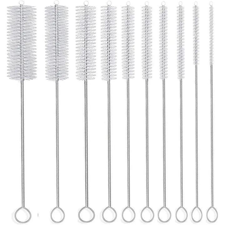 Cepillo de paja largo, limpiador de tubos de nailon de 8 a 10 pulgadas, 10 diámetros diferentes, juego de 10 - 1