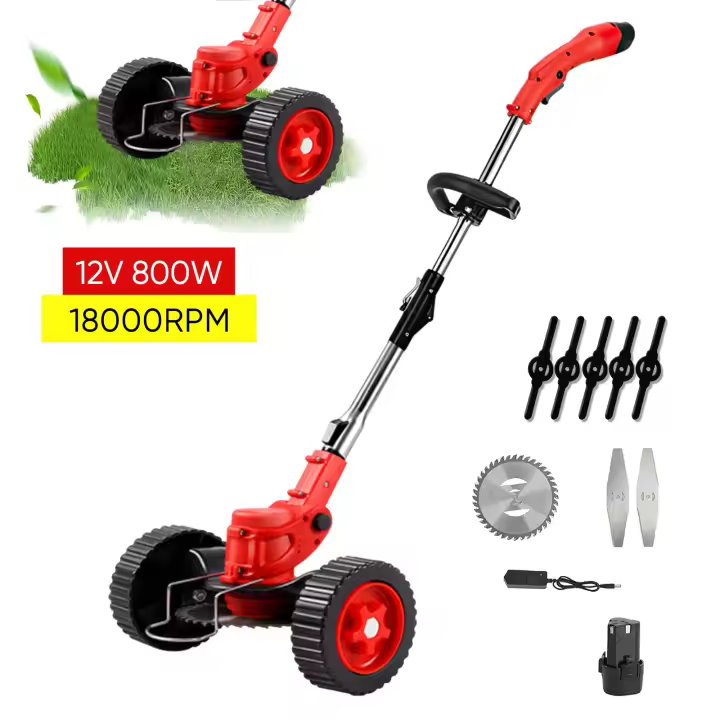 Cortacésped eléctrico de mano - Cargador One plegable de 12 V - 800 W - Varilla telescópica, bajo nivel de ruido - 1