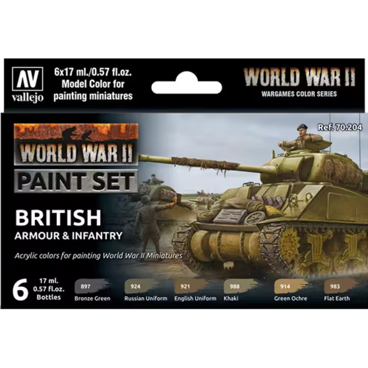 ACRYLICOS VALLEJO - CONJUNTO DE PINTURAS BRITISH ARMOUR & INFANTRY - VALLEJO 70204 - 1