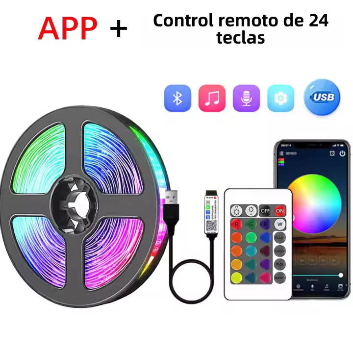 Tira De Luces LED RGB5050 USB5V Flexible Control Remoto APP Iluminación Flexible Para Decoración De Habitaciones Y Paredes - 1