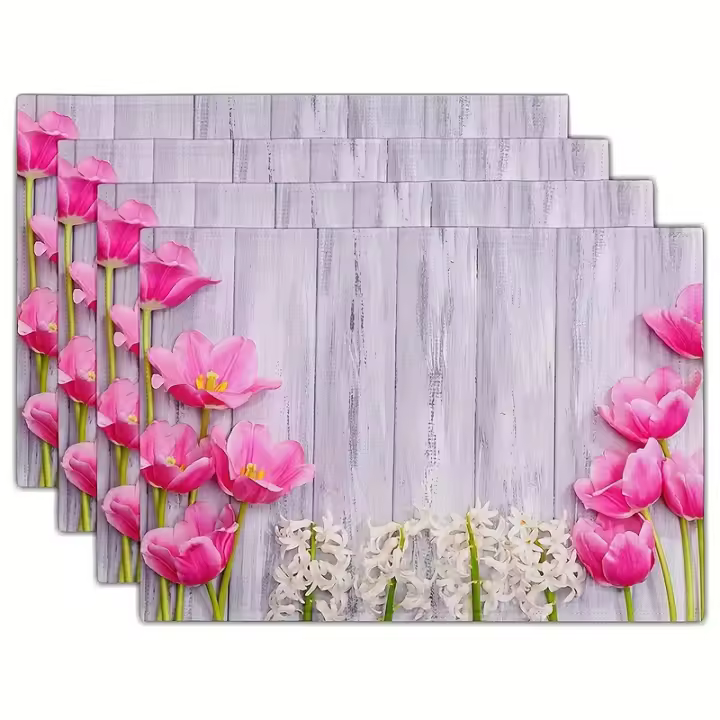 Juego De 4 Tapetes De Comedor Con Patrón Floral Tema De Verano Colores Vibrantes Para Madera Tapete De Mesa Para Decoración Interior - 1