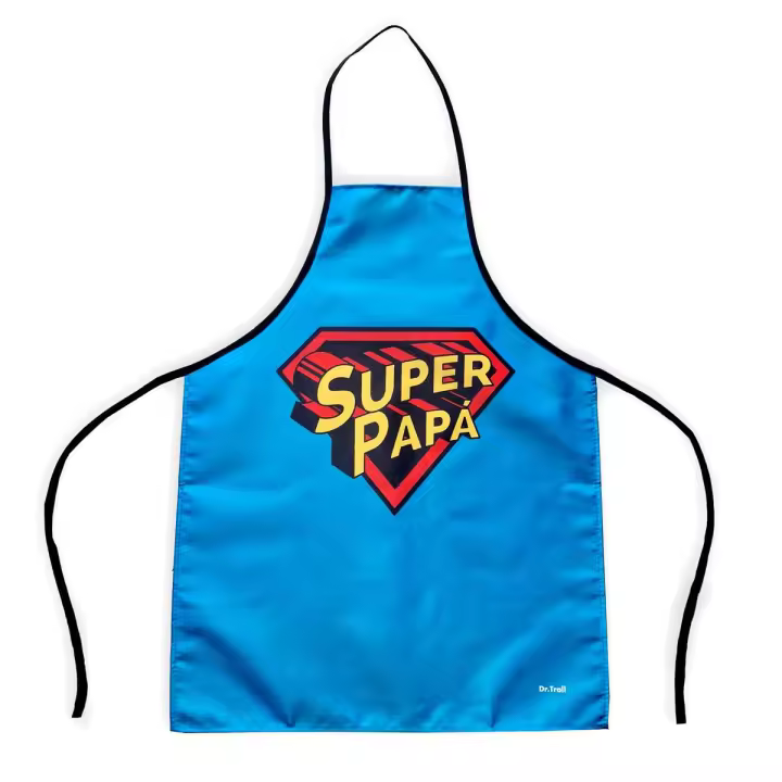 Dr. Troll Delantal Super Papá con el fondo de color azul y escudo de superhéroe - 1